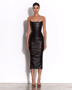 Alex Perry Strapless Longline Corset Dress in Leather
