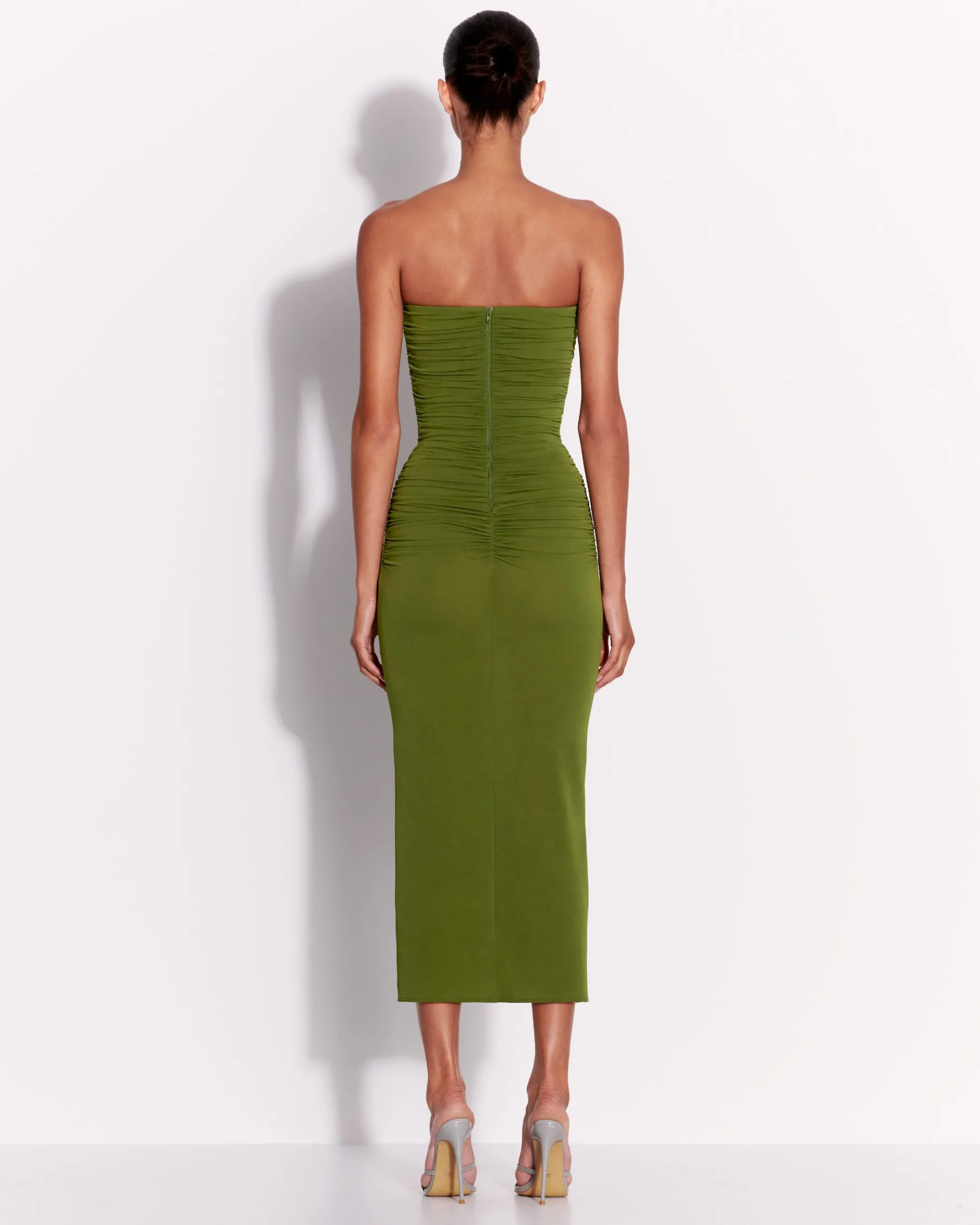 Alex Perry Strapless Sweetheart Ruched Dress in Crepe Jersey