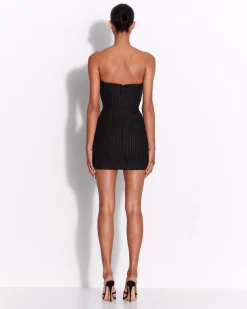 Alex Perry Strapless Sweetheart Twist Mini Dress in Wool Pinstripe