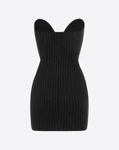 Alex Perry Strapless Sweetheart Twist Mini Dress in Wool Pinstripe