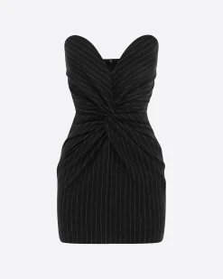 Alex Perry Strapless Sweetheart Twist Mini Dress in Wool Pinstripe
