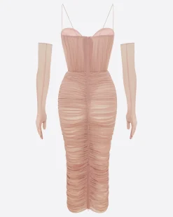 Alex Perry Sweetheart Ruched Dress in Fine Mesh