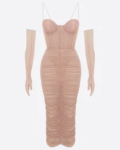 Alex Perry Sweetheart Ruched Dress in Fine Mesh