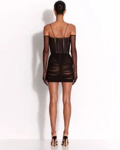 Alex Perry Sweetheart Ruched Mini Dress in Fine Mesh