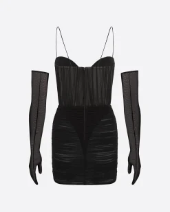 Alex Perry Sweetheart Ruched Mini Dress in Fine Mesh