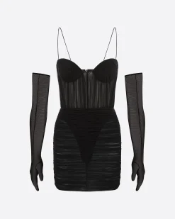 Alex Perry Sweetheart Ruched Mini Dress in Fine Mesh