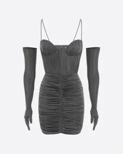 Alex Perry Sweetheart Ruched Mini Dress in Crystal Jersey