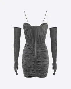 Alex Perry Sweetheart Ruched Mini Dress in Crystal Jersey