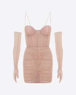 Alex Perry Sweetheart Ruched Mini Dress in Fine Mesh