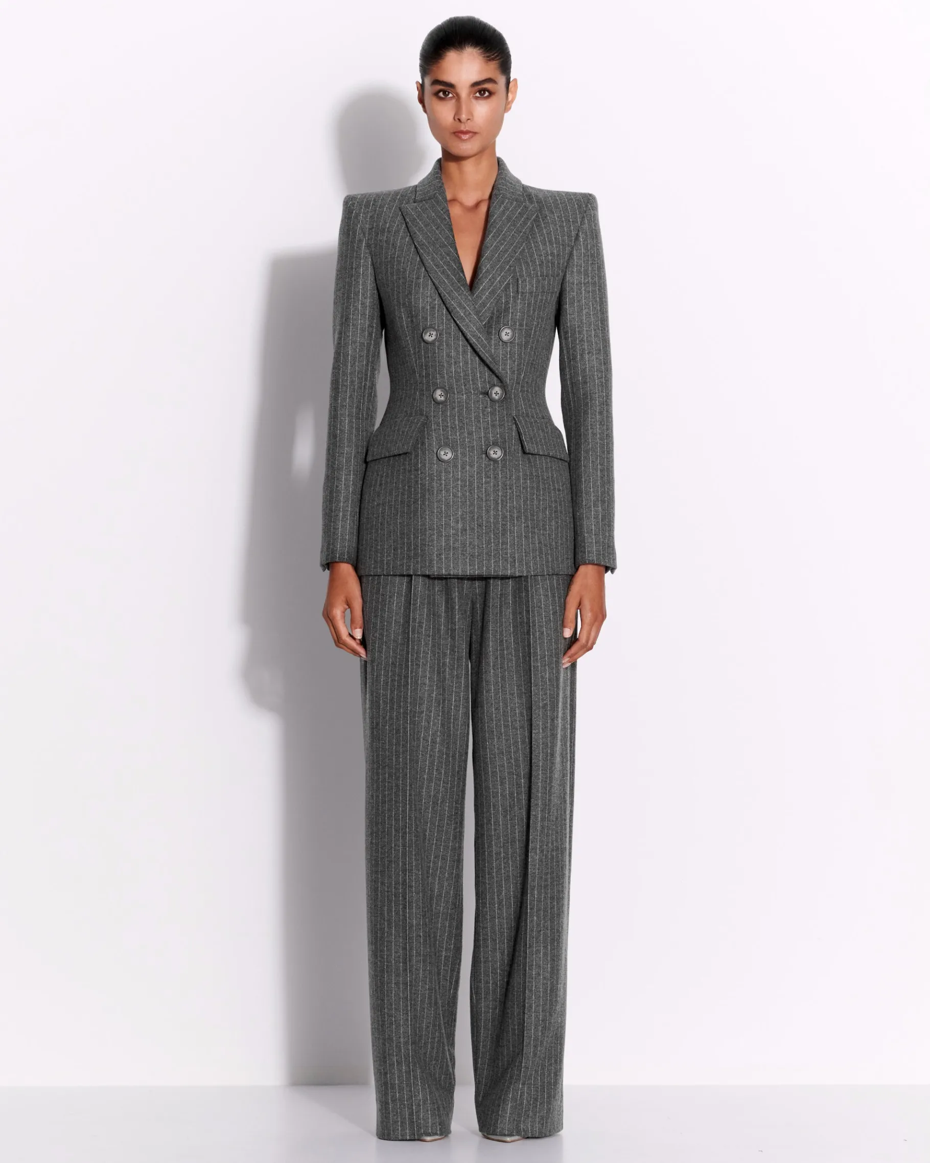 Alex Perry Tailored Trouser in Wool Pinstripe