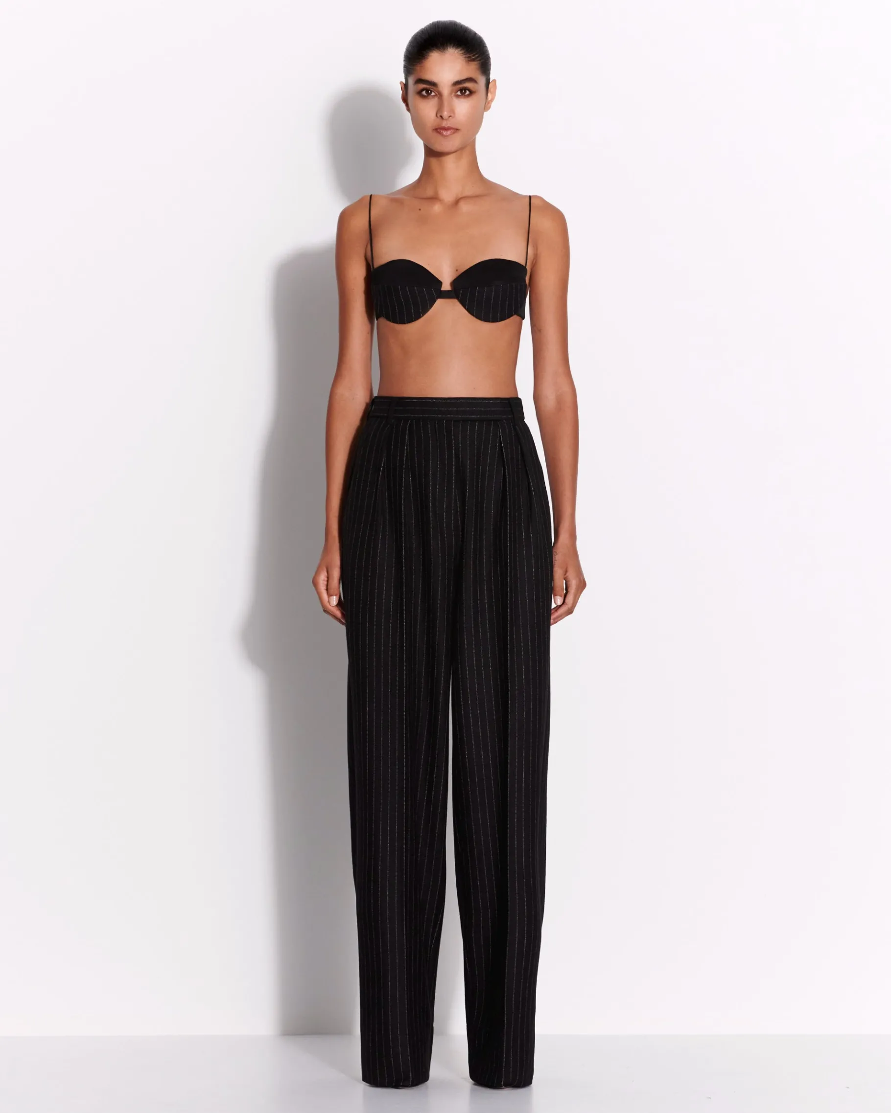 Alex Perry Tailored Trouser in Wool Pinstripe