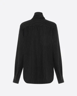 Alex Perry Tie Shirt in Wool Pinstripe
