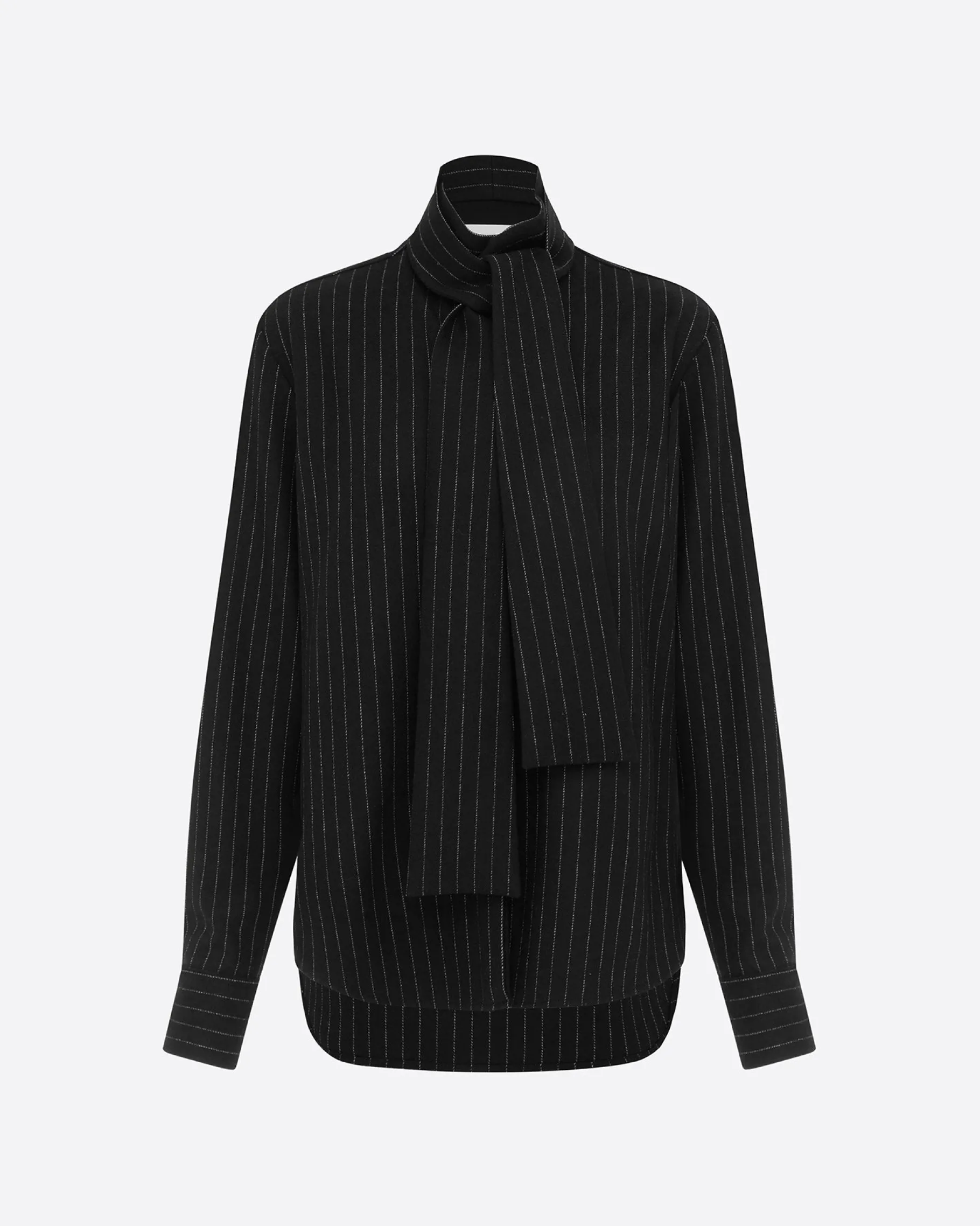 Alex Perry Tie Shirt in Wool Pinstripe