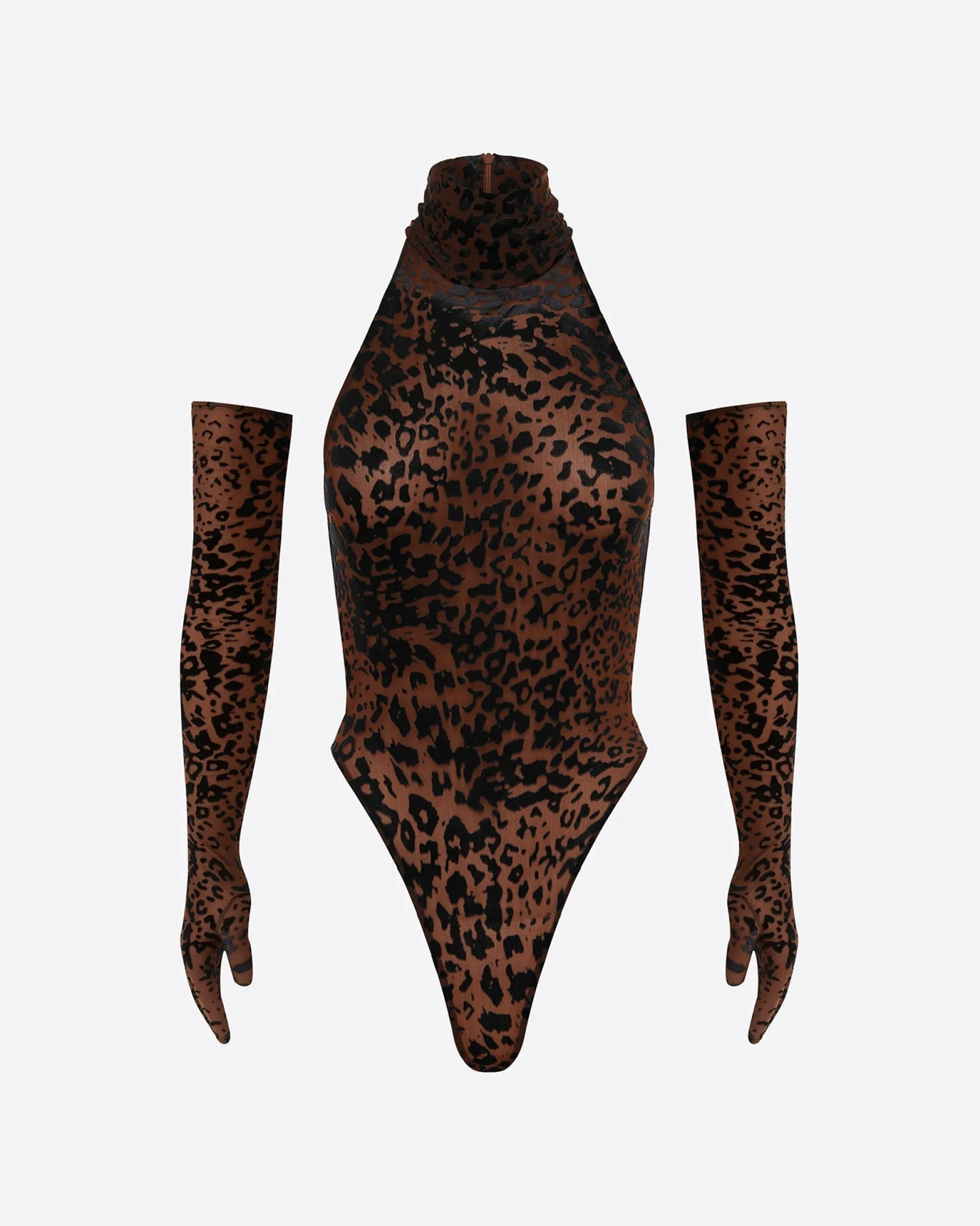 Alex Perry Turtleneck Bodysuit in Leopard Burnout